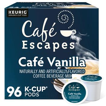 Caf&#233; Escapes Caf&#233; Vanilla K-Cup Pods, 4 Boxes of 24 Pods, 96/Case