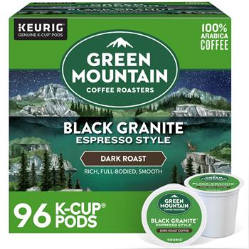 Green Mountain Coffee Black Granite Espresso Style K-Cups Pods, Dark Roast, 4 Boxes of 24 Pods, 96/Carton