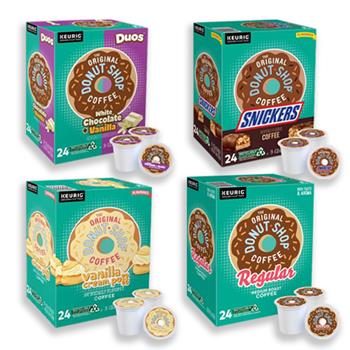W.B. Mason Co. K-Cup Variety Pack, Donut Shop/Snickers/White Chocolate+Vanilla/Vanilla Cream Puff, 4 Boxes Of 24 Pods, 96 Pods/Carton