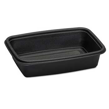 Genpak Microwave-Safe Container, Plastic, Rectangular, 32 oz, 8-3/4&quot; L x 6-1/8&quot; W x 2&quot; H, Black, 75/Bag