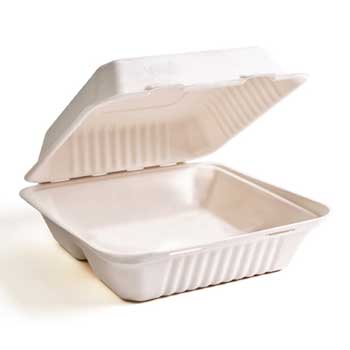 Green Wave Container, Bagasee, Square, 9&quot; L x 9&quot; W x 3&quot; H, White, 300/Carton