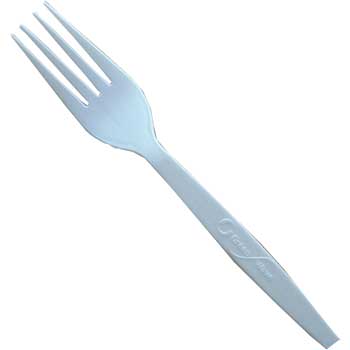 Green Wave Compostable Forks, Medium Weight, Mid Sized, White, 1000 Forks/Carton