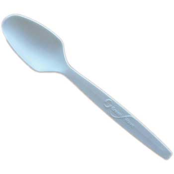 Green Wave Compostable Spoons, Medium Weight, Plastic, Mid Sized, White, 1000 Spoons/Carton