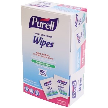 PURELL&#174; Hand Sanitizing Wipes Alcohol Formula, 100 Individually-Wrapped Wipes in Box, 5&quot; x 7&quot;