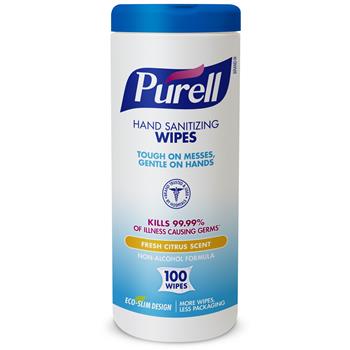 PURELL Premoistened Hand Sanitizing Wipes, 5.78&quot; x 7&quot;, 100/Canister