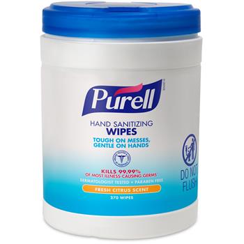 PURELL&#174; Hand Sanitizing Wipes, 6 x 6 3/4&quot;, White, 270 Wipes/Canister