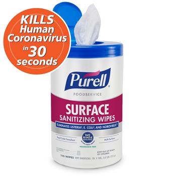 PURELL Foodservice Surface Sanitizing Wipes, 7&quot; x 10&quot;, 110 Wipes/Canister, 6 Canisters/CT