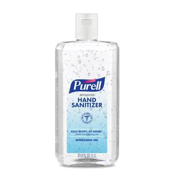 PURELL Advanced Hand Sanitizer Refreshing Gel, 1-Liter Flip-Cap Bottle, 4/CT