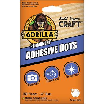 Gorilla Glue Permanent Adhesive Dots, 1/2&quot;, Clear, 150/Pack