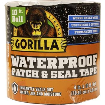 Gorilla Glue Waterproof Patch &amp; Seal Tape, 10 ft Length x 4&quot; Width, Black