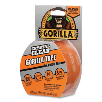 Gorilla Glue Crystal Clear Tape, 3 inch Core, 1.88 in x 27 ft, Water/Temperature Resistant, Translucent