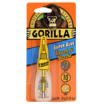 Gorilla Glue Super Glue with Brush and Nozzle Applicators, 0.35 oz Bottle, Dries Clear