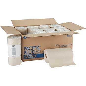 Pacific Blue Basic Recycled Perforated Paper Roll Towel, 2-Ply, Brown, 250 Sheets, 12 Rolls/CT