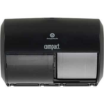 Compact 2-Roll Side-By-Side High-Capacity Toilet Paper Dispenser, Coreless, 10.12”W x 6.75&quot;D x 7.12”H, Black