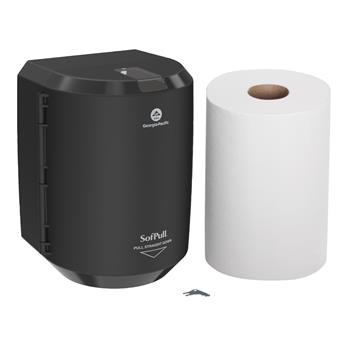 SofPull Center Pull Paper Towel Dispenser Starter Kit, 1 Dispenser &amp; 1 Towel Roll, Black