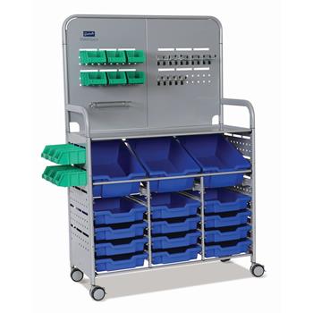 Gratnells Silver MakerSpace Cart, 3 Deep F2 &amp; 12 Shallow F1 Royal Blue Trays