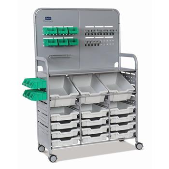 Gratnells Silver MakerSpace Cart, 3 Deep F2 and 12 Shallow F1 Light Grey Trays