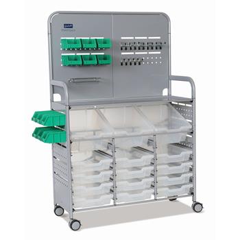 Gratnells Silver MakerSpace Cart, 3 Deep F2 &amp; 12 Shallow F1 Translucent Trays