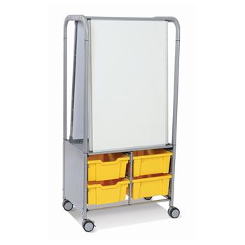 Gratnells Silver MakerHub Cart with Runners, 2 Magnetic Boards, &amp; 4 Deep F2 Sunshine Yellow Trays