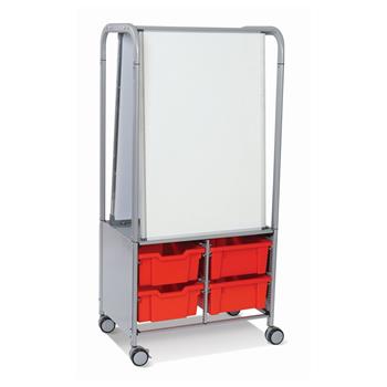Gratnells Silver MakerHub Cart with Runners, 2 Magnetic Boards, &amp; 4 Deep F2 Flame Red Trays