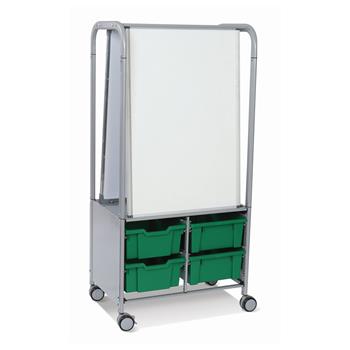 Gratnells Silver MakerHub Cart with Runners, 2 Magnetic Boards, &amp; 4 Deep F2 Grass Green Trays