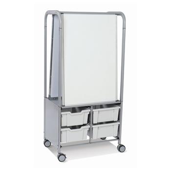 Gratnells Silver MakerHub Cart with Runners, 2 Magnetic Boards, &amp; 4 Deep F2 Light Gray Trays