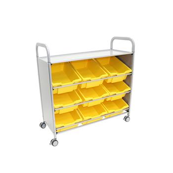 Gratnells Silver Callero Tilted Tray Cart with 9 Deep F2 Trays in Sunshine Yellow