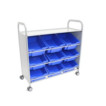 Gratnells Silver Callero Tilted Tray Cart with 9 Deep F2 Trays in Royal Blue
