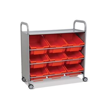 Gratnells Silver Callero Tilted Tray Cart with 9 Deep F2 Trays in Flame Red