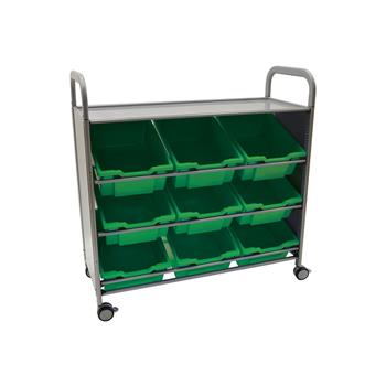 Gratnells Silver Callero Tilted Tray Cart with 9 Deep F2 Trays in Grass Green