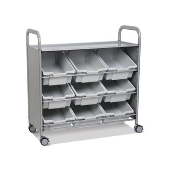 Gratnells Silver Callero Tilted Tray Cart with 9 Deep F2 Trays in Light Gray