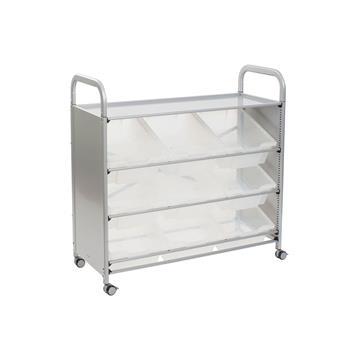 Gratnells Silver Callero Tilted Tray Cart with 9 Deep F2 Trays in Translucent