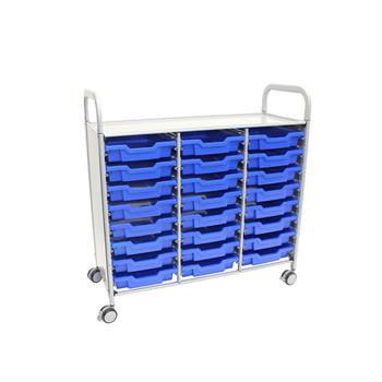 Gratnells Silver Callero Triple Cart with 24 Shallow F1 Trays in Royal Blue
