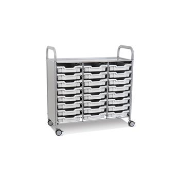 Gratnells Silver Callero Triple Cart with 24 Shallow F1 Trays in Light Gray