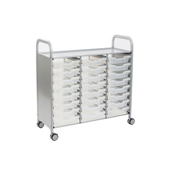 Gratnells Silver Callero Triple Cart with 24 Shallow F1 Trays in Translucent