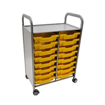 Gratnells Callero Double Cart with 16 Shallow Sunshine Yellow Trays