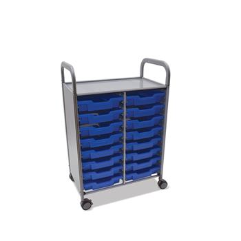 Gratnells Callero Double Cart with 16 Shallow Royal Blue Trays