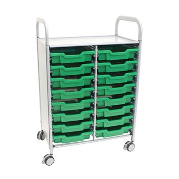 Gratnells Callero Double Cart with 16 Shallow Grass Green Trays