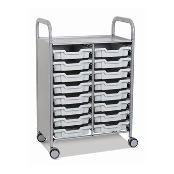 Gratnells Callero Double Cart with 16 Shallow Light Gray Trays