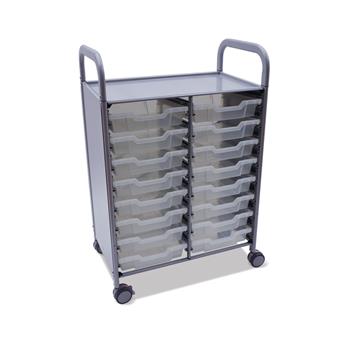 Gratnells Callero Double Cart with 16 Shallow Translucent Trays