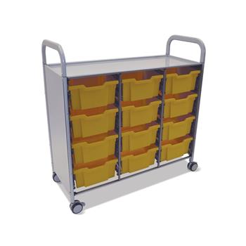 Gratnells Silver Callero Triple Cart with 12 Deep F2 Trays in Sunshine Yellow