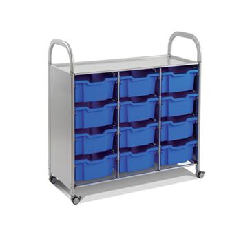 Gratnells Silver Callero Triple Cart with 12 Deep F2 Trays in Royal Blue