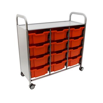 Gratnells Silver Callero Triple Cart with 12 Deep F2 Trays in Flame Red