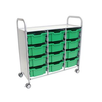 Gratnells Silver Callero Triple Cart with 12 Deep F2 Trays in Grass Green
