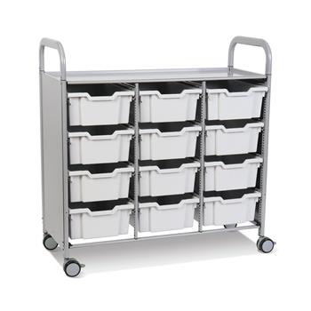 Gratnells Silver Callero Triple Cart with 12 Deep F2 Trays in Light Gray