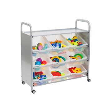 Gratnells Silver Callero Triple Cart with 12 Deep F2 Trays in Translucent