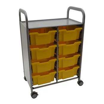 Gratnells Callero Double Cart with 8 Deep trays in Sunshine Yellow Trays