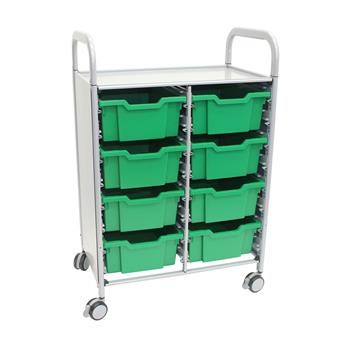 Gratnells Callero Double Cart with 8 Deep trays in Grass Green Trays