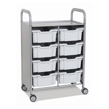 Gratnells Callero Double Cart with 8 Deep trays in Light Gray Trays
