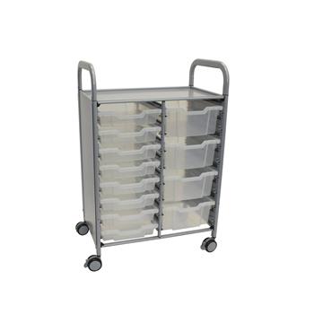 Gratnells Silver Callero Double Cart, 8 Shallow Trays &amp; 4 Deep Trays in Translucent